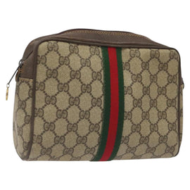 GUCCI GG Supreme Web Sherry Line Clutch Bag PVC Beige Gold 010 378 Auth 119887