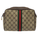 GUCCI GG Supreme Web Sherry Line Clutch Bag PVC Beige Gold 010 378 Auth 119887-13