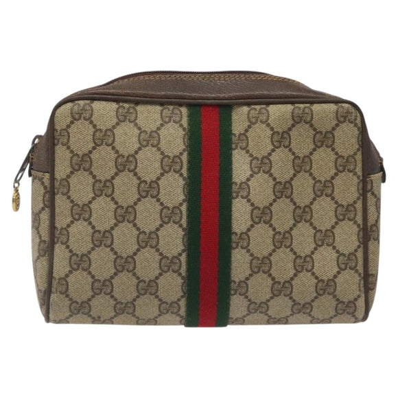 GUCCI GG Supreme Web Sherry Line Clutch Bag PVC Beige Gold 010 378 Auth 119887