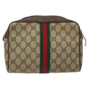 GUCCI GG Supreme Web Sherry Line Clutch Bag PVC Beige Gold 010 378 Auth 119887-2