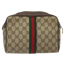 GUCCI GG Supreme Web Sherry Line Clutch Bag PVC Beige Gold 010 378 Auth 119887 - 0