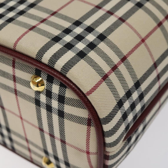 BURBERRY Nova Check Hand Bag Canvas Beige Gold Auth 119890