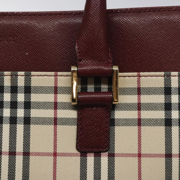 BURBERRY Nova Check Hand Bag Canvas Beige Gold Auth 119890
