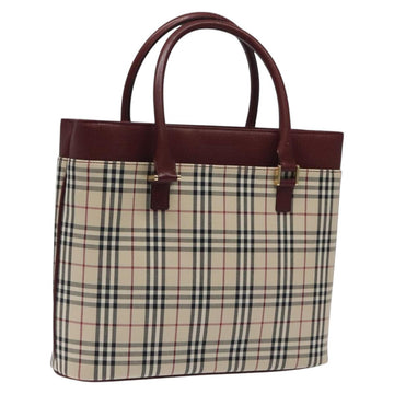 BURBERRY Nova Check Hand Bag Canvas Beige Gold Auth 119890