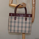 BURBERRY Nova Check Hand Bag Canvas Beige Gold Auth 119890-25