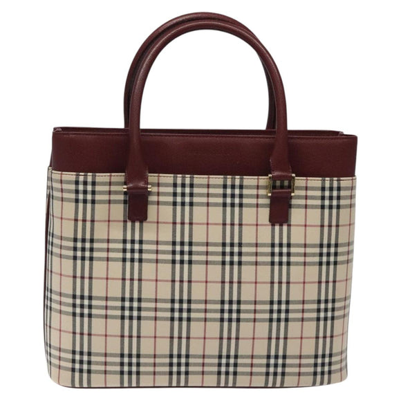 BURBERRY Nova Check Hand Bag Canvas Beige Gold Auth 119890