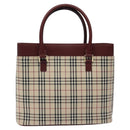 BURBERRY Nova Check Hand Bag Canvas Beige Gold Auth 119890-2
