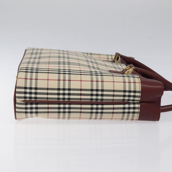 BURBERRY Nova Check Hand Bag Canvas Beige Gold Auth 119890