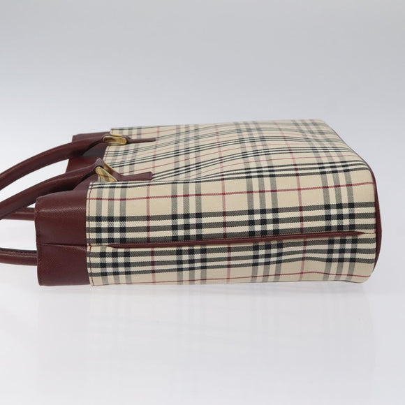 BURBERRY Nova Check Hand Bag Canvas Beige Gold Auth 119890