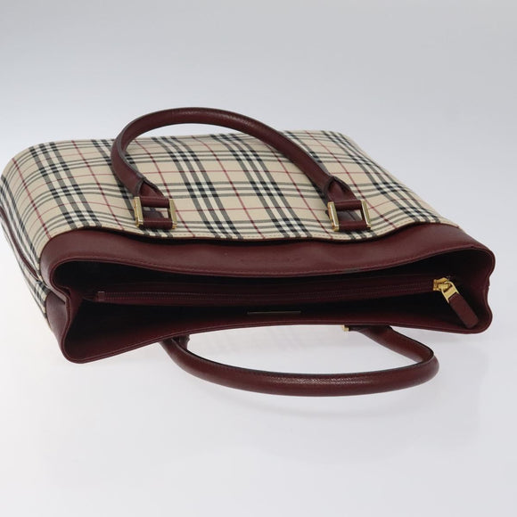 BURBERRY Nova Check Hand Bag Canvas Beige Gold Auth 119890