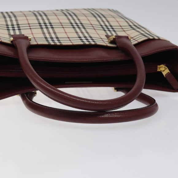 BURBERRY Nova Check Hand Bag Canvas Beige Gold Auth 119890