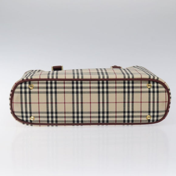 BURBERRY Nova Check Hand Bag Canvas Beige Gold Auth 119890