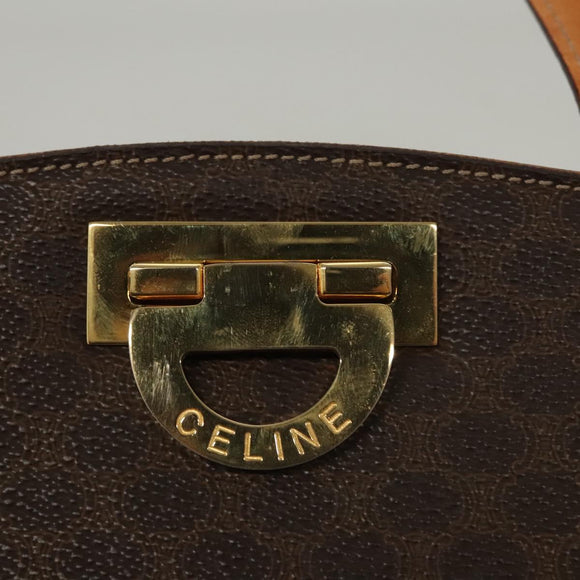 CELINE Macadam Canvas Hand Bag PVC Leather Brown Gold Auth 119974