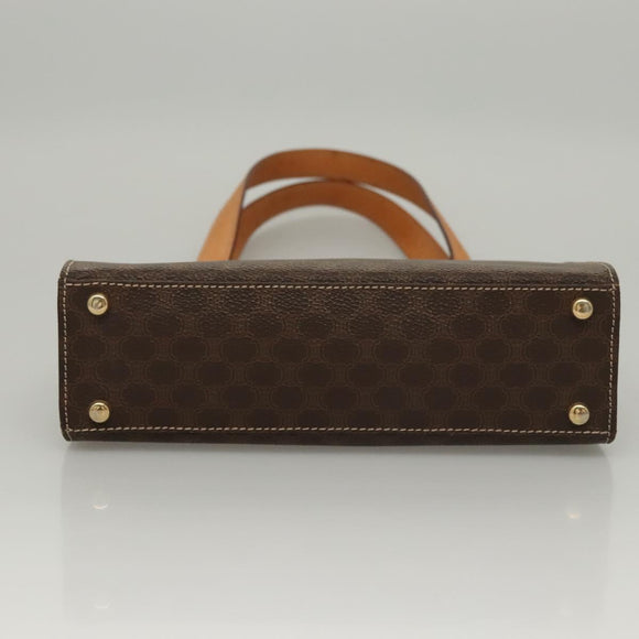 CELINE Macadam Canvas Hand Bag PVC Leather Brown Gold Auth 119974