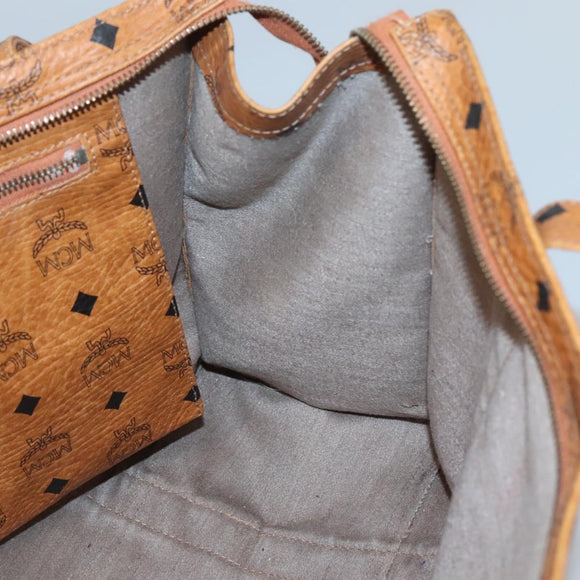 MCM Logogram Vicetos Tote Bag PVC Leather Brown Gold Auth 119981