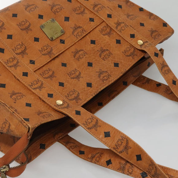 MCM Logogram Vicetos Tote Bag PVC Leather Brown Gold Auth 119981