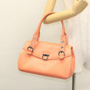 Salvatore Ferragamo Gancini Hand Bag Leather Orange Silver Auth 119985-22