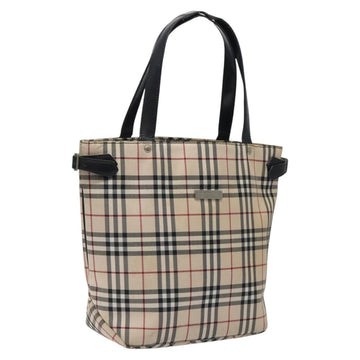 BURBERRY Nova Check Blue Label Tote Bag Canvas Beige Silver Auth 119986