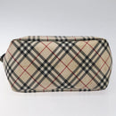 BURBERRY Nova Check Blue Label Tote Bag Canvas Beige Silver Auth 119986-5