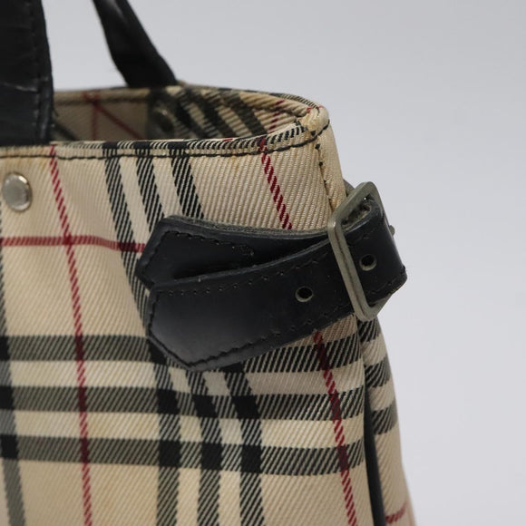 BURBERRY Nova Check Blue Label Tote Bag Canvas Beige Silver Auth 119986
