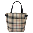 BURBERRY Nova Check Blue Label Tote Bag Canvas Beige Silver Auth 119986-13