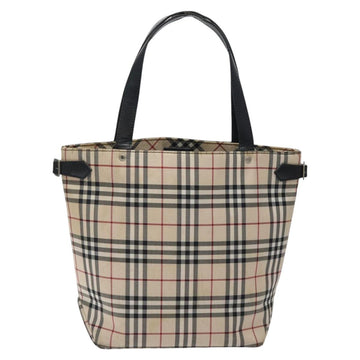 BURBERRY Nova Check Blue Label Tote Bag Canvas Beige Silver Auth 119986 - 0