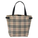 BURBERRY Nova Check Blue Label Tote Bag Canvas Beige Silver Auth 119986-2