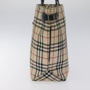 BURBERRY Nova Check Blue Label Tote Bag Canvas Beige Silver Auth 119986-4