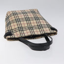 BURBERRY Nova Check Blue Label Tote Bag Canvas Beige Silver Auth 119986-6