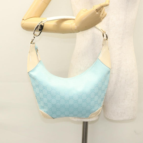 GUCCI GG Canvas Shoulder Bag Light Blue Gold 001 4158 Auth 120032
