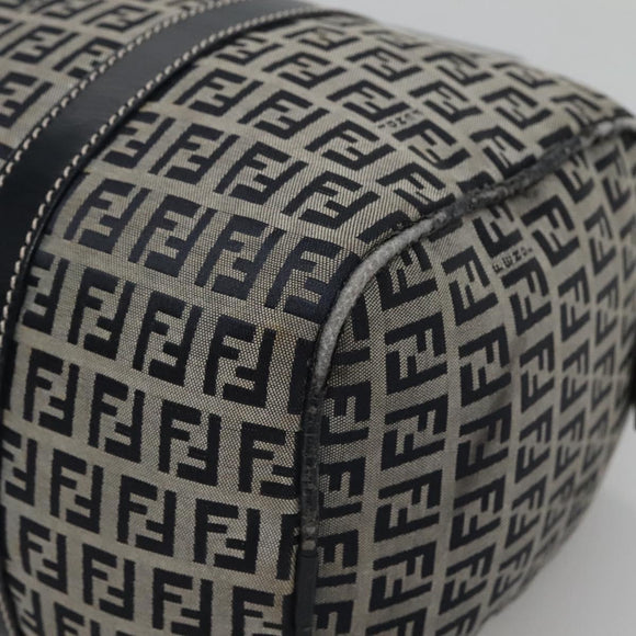 FENDI Zucchino Canvas Boston Bag Navy Silver Auth 120038