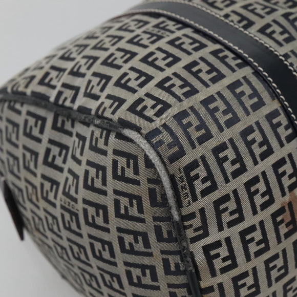 FENDI Zucchino Canvas Boston Bag Navy Silver Auth 120038