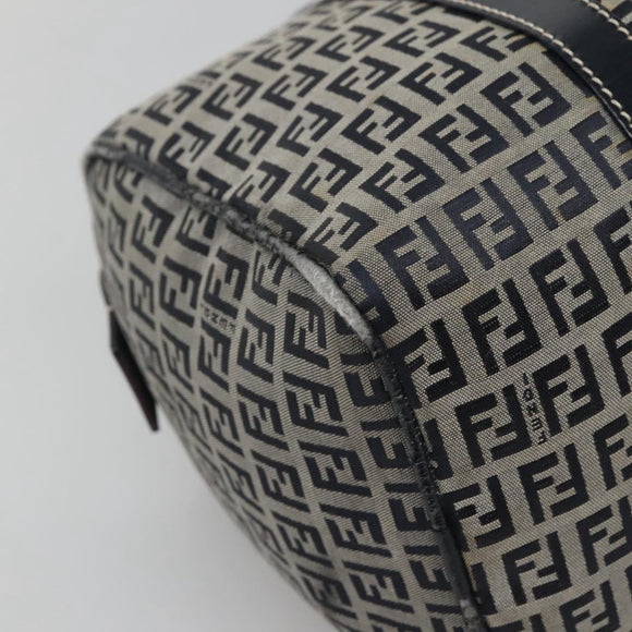 FENDI Zucchino Canvas Boston Bag Navy Silver Auth 120038
