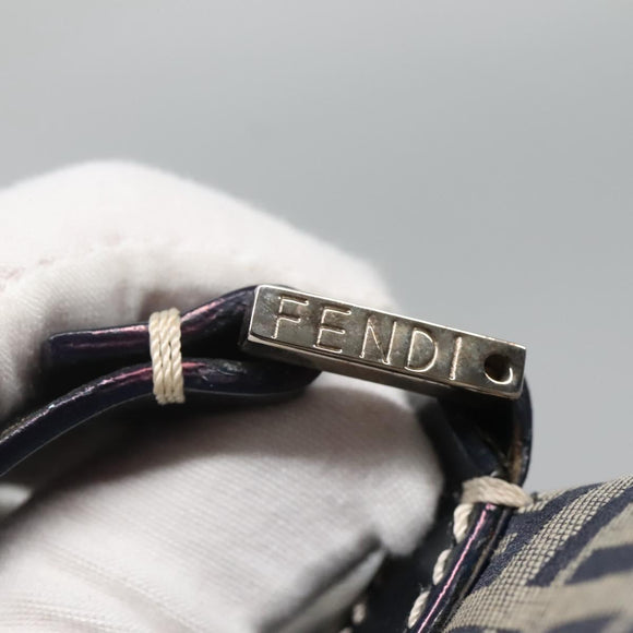 FENDI Zucchino Canvas Boston Bag Navy Silver Auth 120038