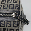FENDI Zucchino Canvas Boston Bag Navy Silver Auth 120038-10