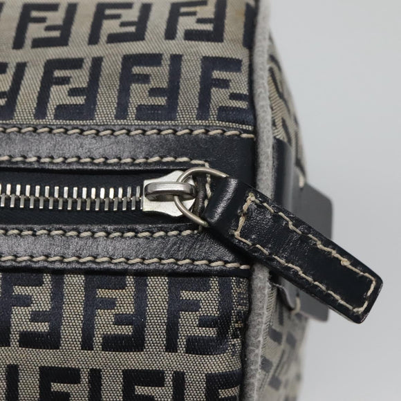 FENDI Zucchino Canvas Boston Bag Navy Silver Auth 120038