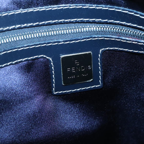 FENDI Zucchino Canvas Boston Bag Navy Silver Auth 120038