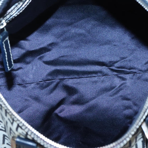 FENDI Zucchino Canvas Boston Bag Navy Silver Auth 120038