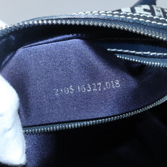 FENDI Zucchino Canvas Boston Bag Navy Silver Auth 120038