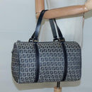 FENDI Zucchino Canvas Boston Bag Navy Silver Auth 120038-22