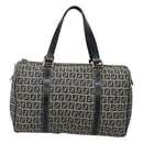 FENDI Zucchino Canvas Boston Bag Navy Silver Auth 120038-13