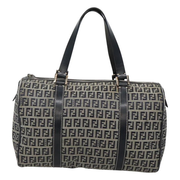 FENDI Zucchino Canvas Boston Bag Navy Silver Auth 120038