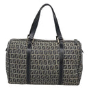 FENDI Zucchino Canvas Boston Bag Navy Silver Auth 120038-2