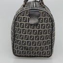 FENDI Zucchino Canvas Boston Bag Navy Silver Auth 120038-4