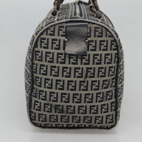 FENDI Zucchino Canvas Boston Bag Navy Silver Auth 120038