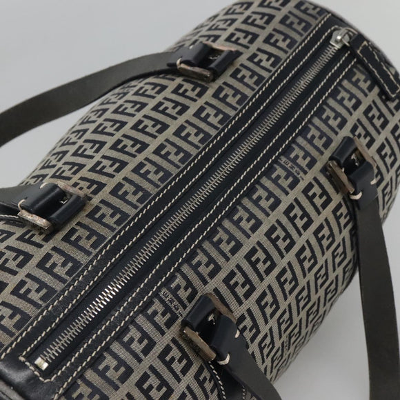FENDI Zucchino Canvas Boston Bag Navy Silver Auth 120038