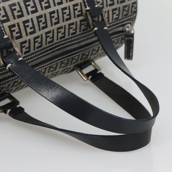 FENDI Zucchino Canvas Boston Bag Navy Silver Auth 120038