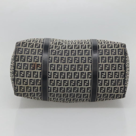 FENDI Zucchino Canvas Boston Bag Navy Silver Auth 120038