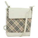 BURBERRY Nova Check Shoulder Bag Canvas Beige Silver Auth 120041-1