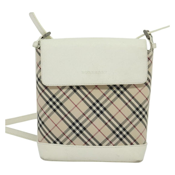 BURBERRY Nova Check Shoulder Bag Canvas Beige Silver Auth 120041